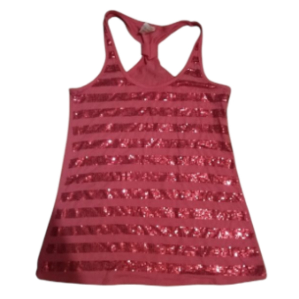 Pink Sequin Striped Tank Top